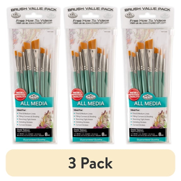 (3 pack) Royal & Langnickel 8 pc Golden Taklon Variety Brush Set