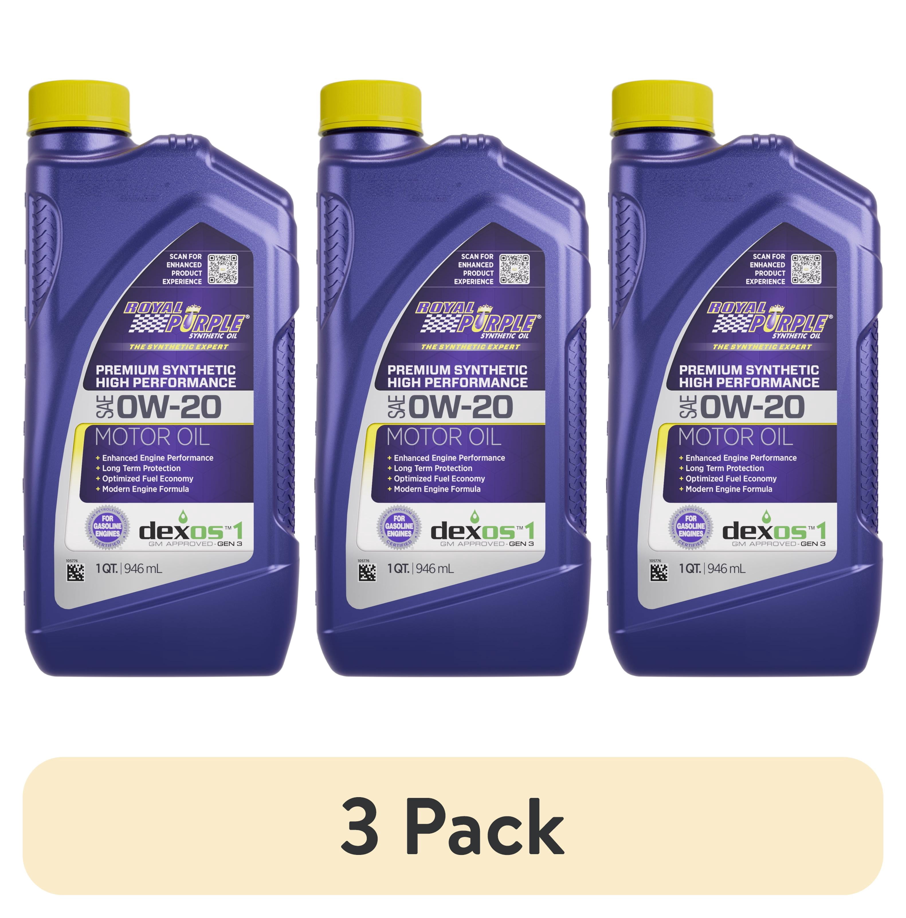 (3 pack) Royal Purple High Performance Motor Oil 0W-20 Premium Synthetic Motor Oil, 1 Quart