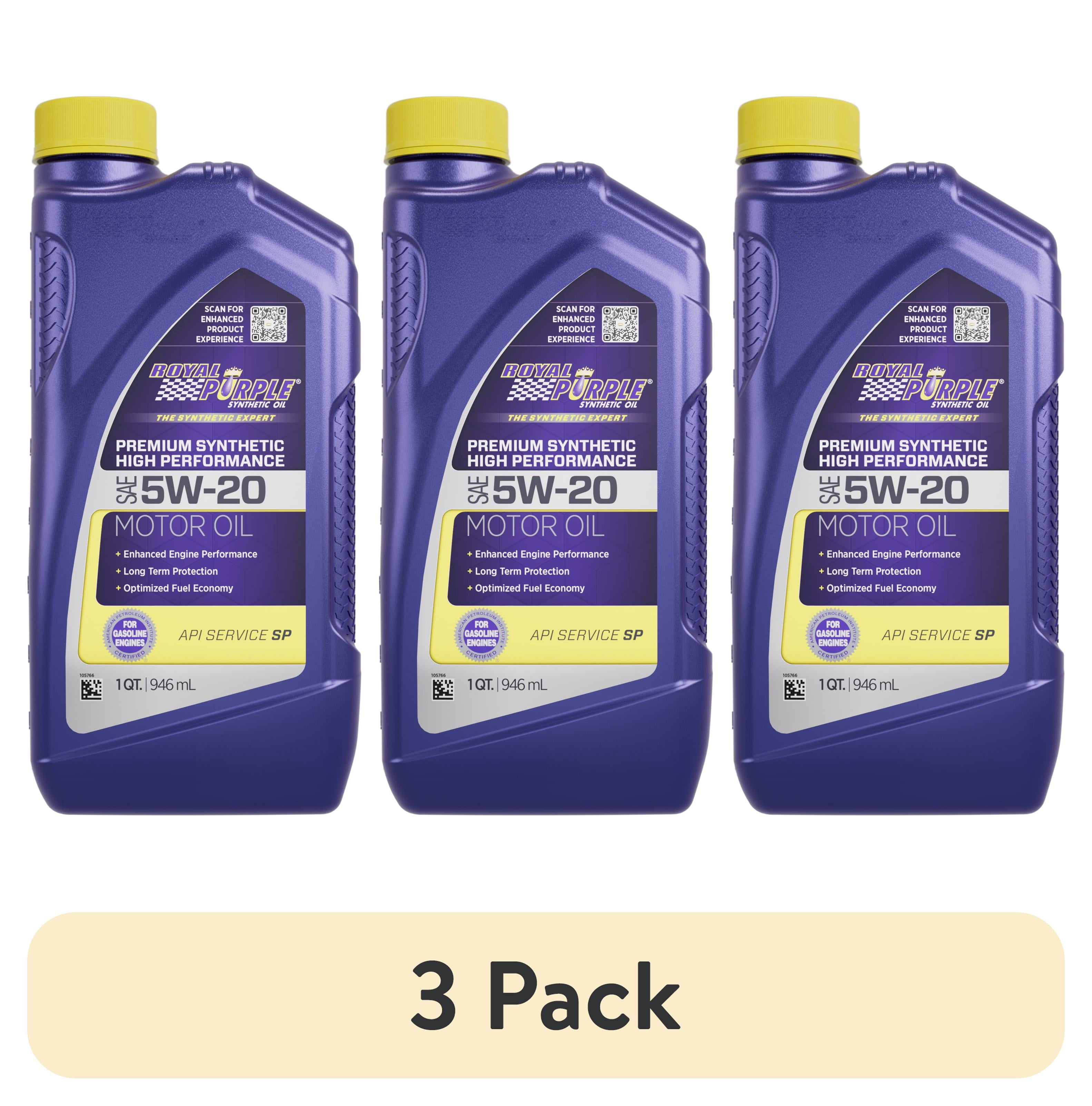 (3 pack) Royal Purple High Performance Motor Oil 5W-20 Premium Synthetic Motor Oil, 2 lbs, Universal, 1 Quart