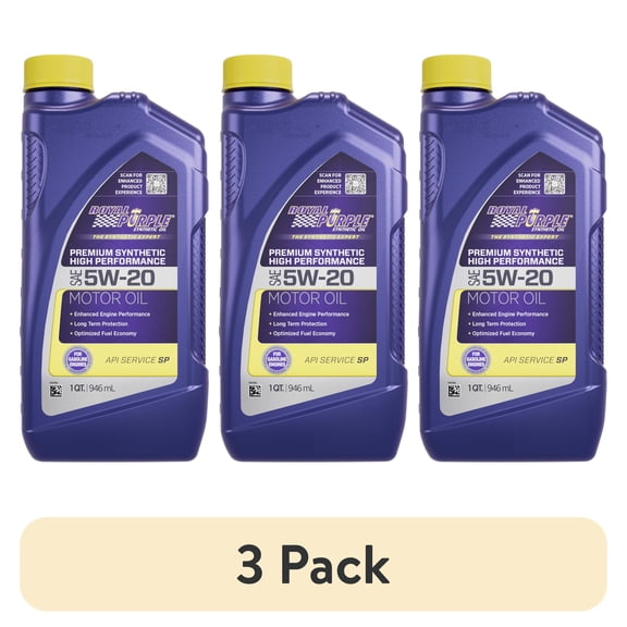 (3 pack) Royal Purple High Performance Motor Oil 5W-20 Premium Synthetic Motor Oil, 2 lbs, Universal, 1 Quart