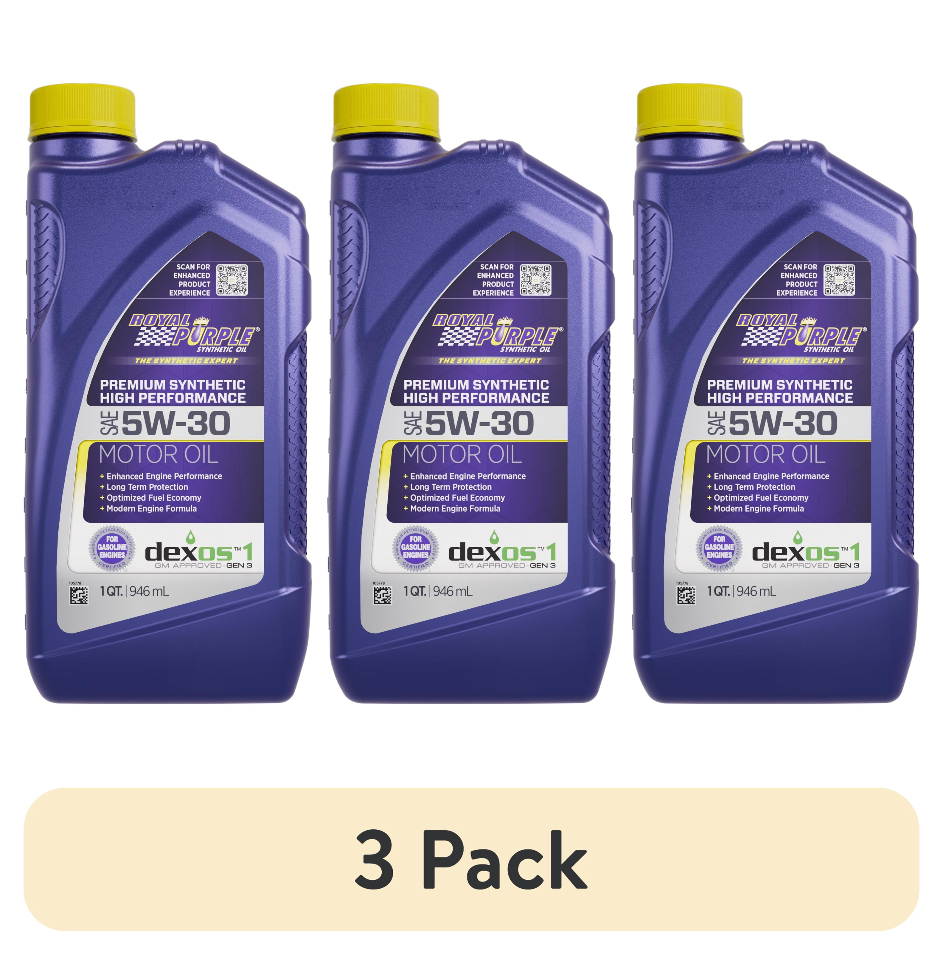 (3 pack) Royal Purple High Performance Motor Oil 5W-30 Premium Synthetic Motor Oil, 2.25 lbs, Universal, 1 Quart