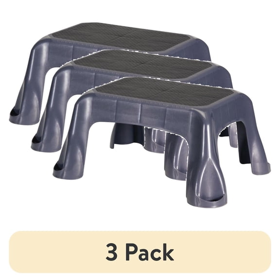 (3 pack) Rubbermaid Plastic Step Stool, In-Mold Tread, 1-Step, Gray