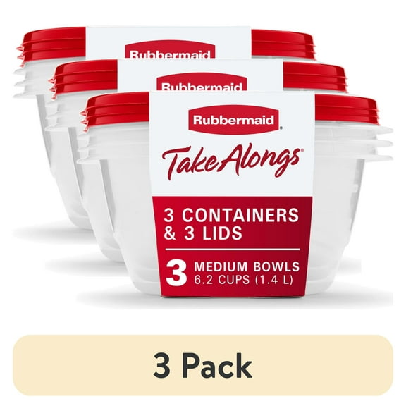 (3 pack) Rubbermaid TakeAlongs 6.2 Cup Serving Bowl Food Storage Containers, Set of 3, Red