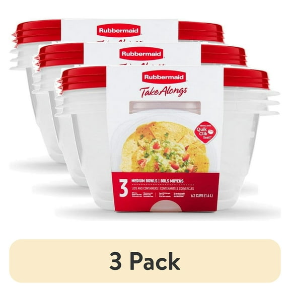 (3 pack) Rubbermaid TakeAlongs 6.2 Cup Serving Bowl Food Storage Containers, Set of 3, Red