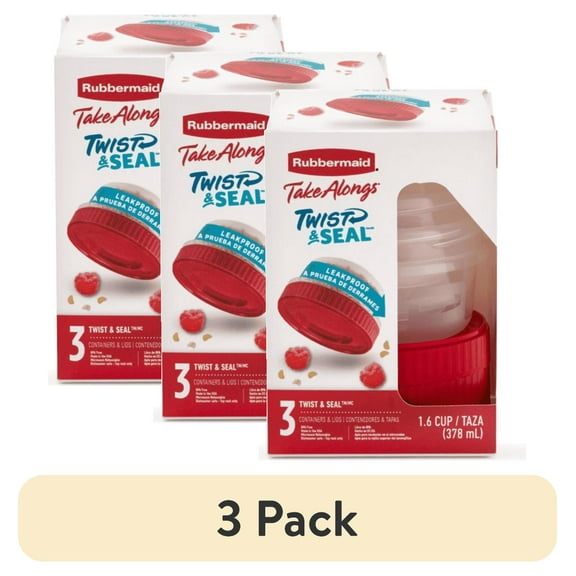 (3 pack) Rubbermaid TakeAlongs Twist & Seal 1.6-Cup Food Storage Containers, Ruby, 3-Pack