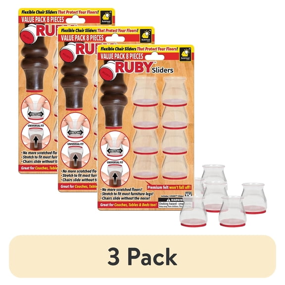 (3 pack) Ruby Sliders As Seen On TV by BulbHead - Red Means They’re Authentic - Premium Chair Covers Protect Hardwood & Tile Floors from Scratching - Fits Most Furniture Leg Sizes & Shapes - 8 Pack