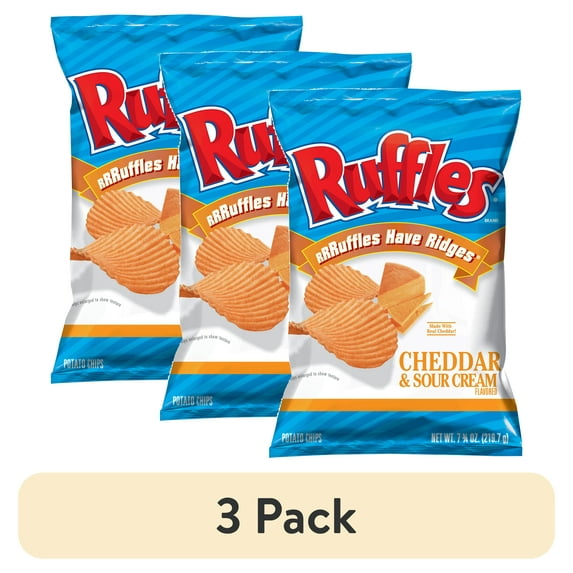 (3 pack) Ruffles Cheddar & Sour Cream Potato Chips, 7.75 oz Bag