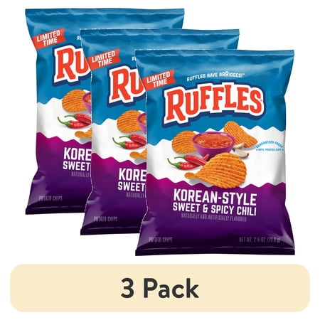 (3 pack) Ruffles Korean Style Sweet & Spicy Chili Potato Chips, 2.5 oz bag