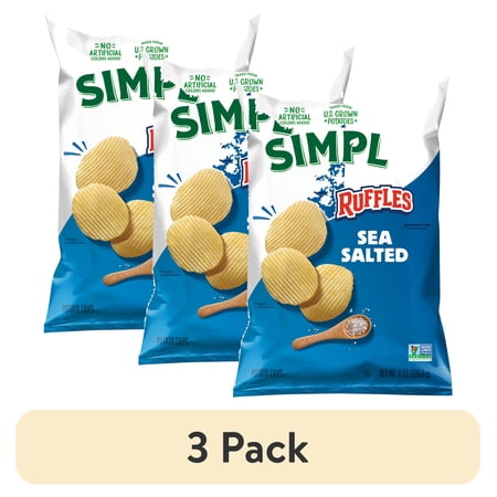 (3 pack) Ruffles Simply Sea Salted Potato Snack Chips, 8 oz Bag