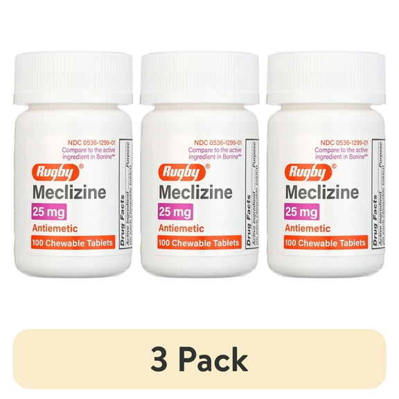 (3 pack) Rugby Meclizine Hydrochloride 25 mg. Tablets (100)