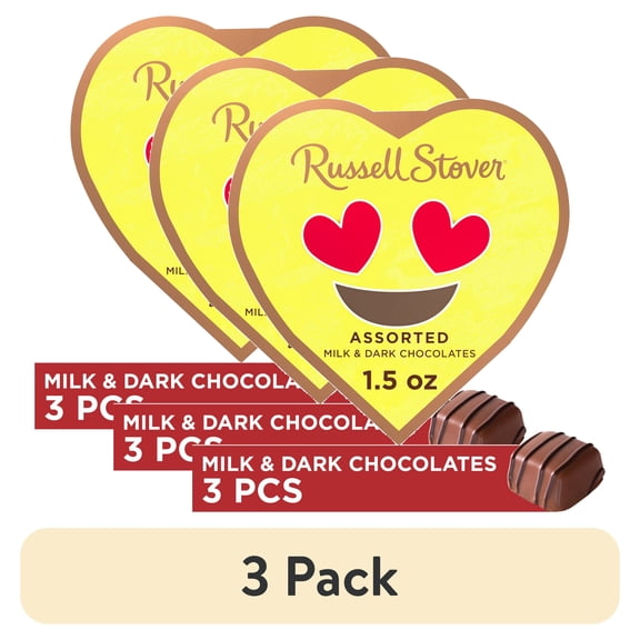 (3 pack) Russell Stover Valentine's Day Conversation Heart Eyes Assorted Milk & Dark Chocolate Candy Gift Box, 1.5 oz.