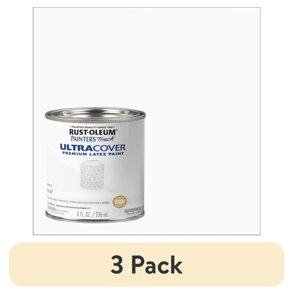 (3 pack) Rust-Oleum 1990730 Flat White Latex Paint, 8 fl oz