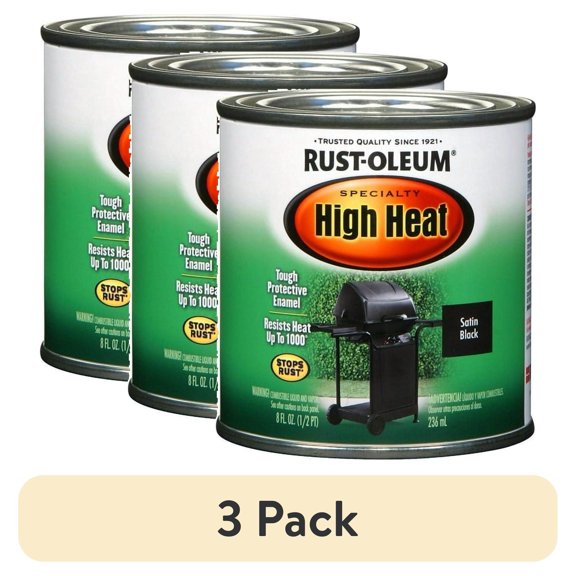 (3 pack) Rust-Oleum 7778730 1/2-Pint 8-Ounce Protective Enamel, Satin BBQ Black