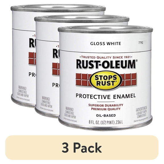 (3 pack) Rust-Oleum 7792 730 Stops Rust Gloss White Protective Enamel, 8 fl oz