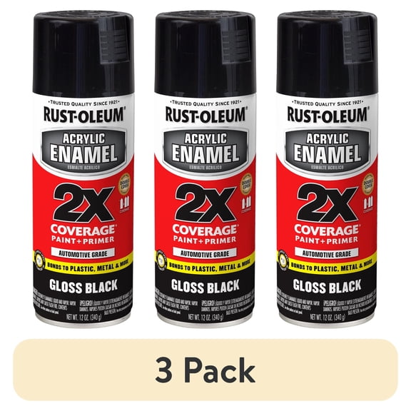 (3 pack) Black, Rust-Oleum Automotive Gloss Acrylic Enamel 2X Spray Paint- 271903, 12 oz