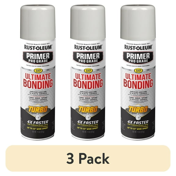 (3 pack) Rust-Oleum Automotive Turbo Pro Grade Rust Preventative Ultimate Bonding Primer Spray, Gray, 15 oz