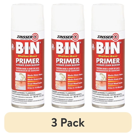 (3 pack) Rust-Oleum Zinsser B-I-N Shellac-Base Primer Spray - Quick Drying - 13 Oz, White
