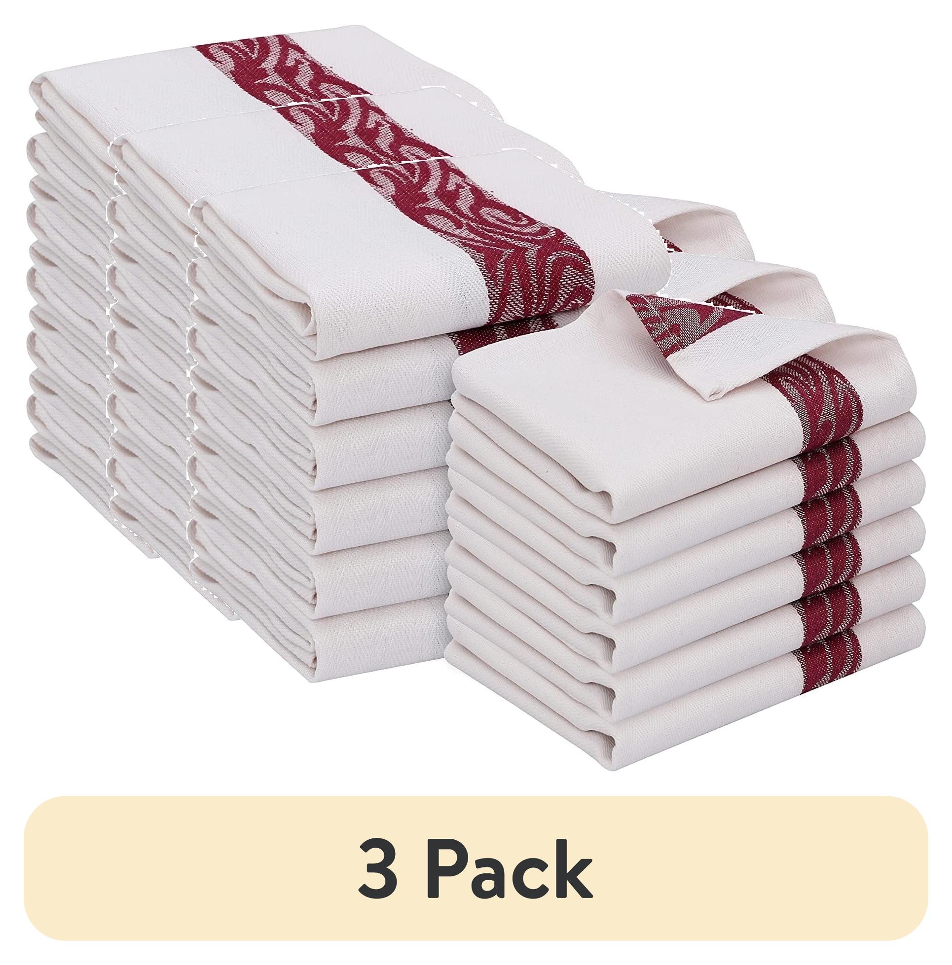 (3 pack) RUVANTI 100% Cotton Kitchen Towels Jacquard, Dish Towels for Kitchen, Washable Dish Cloths, Soft Tea Towels, Super Absorbent for Cleaning, Dishcloth for Quick Drying, 16x26, 12 Pack – Burgundy & Whit
