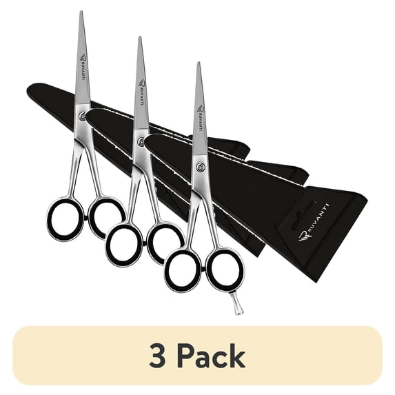 (3 pack) Ruvanti Professional Hair Cutting Scissors - Barber Shears for Beauty Salon Haircut and Home Use - Sharp Durable Razor Edge - Comfortable Grip Handles with Case