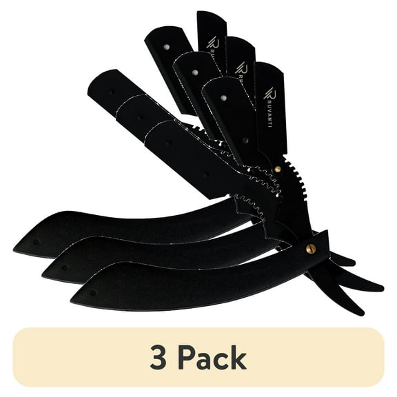 (3 pack) Ruvanti Straight Edge Blade Razor for Professional Barbers, Best for Salon and Home Use - for Men's Shave (Jet Black)
