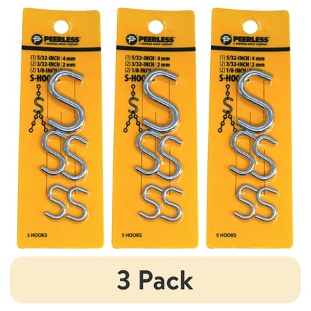 (3 pack) Peerless S-Hook Assortment Pack, 5/32, 3/32 ,1/8 inch, Zinc Plated, 4717138