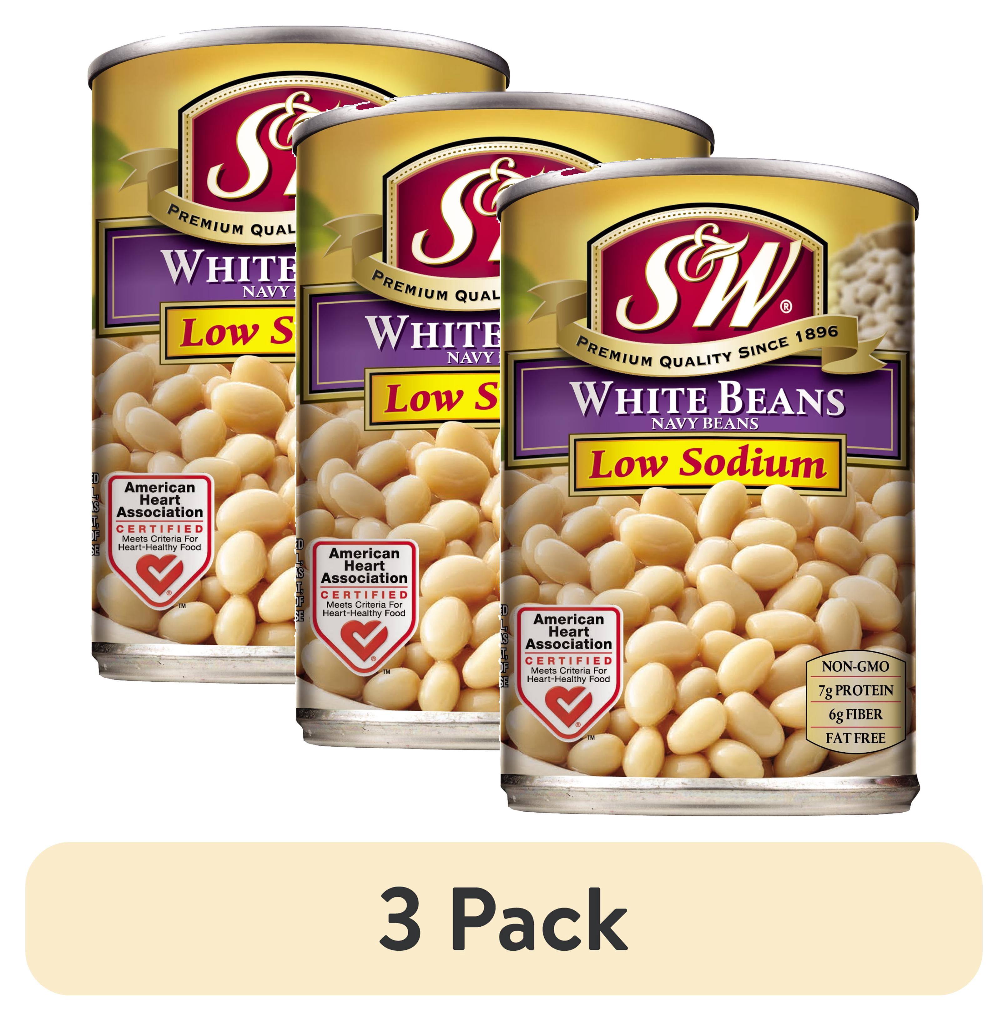 (3 pack) S&W White Beans - Navy Beans - Low Sodium - 15.5 oz. Can