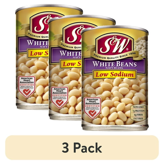 (3 pack) S&W White Beans - Navy Beans - Low Sodium - 15.5 oz. Can
