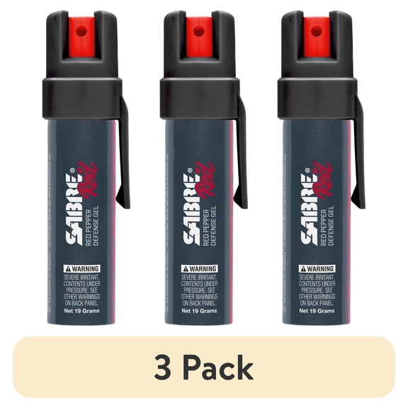 (3 pack) SABRE Compact Pepper Gel with Clip, Maximum Strength, Black, 1 Ct, New, Pocket Pepper Sprays