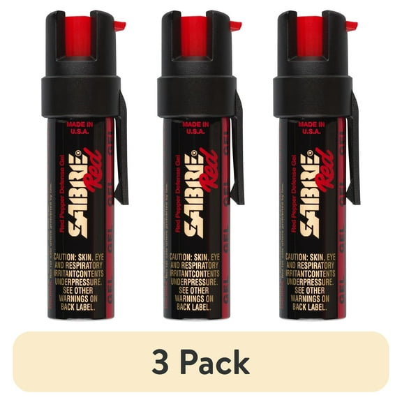 (3 pack) SABRE Compact Pepper Gel with Clip, Maximum Strength, Black, 1 Ct, New, Pocket Pepper Sprays