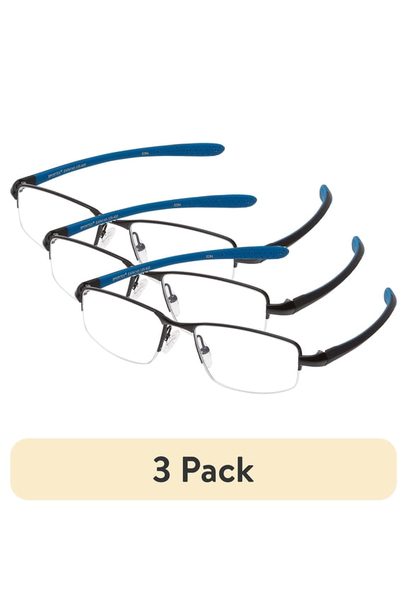 (3 pack) SAV Sportex Reading Glasses, Semi-Rimless Sport Frame, AR4145, +2.50, Blue