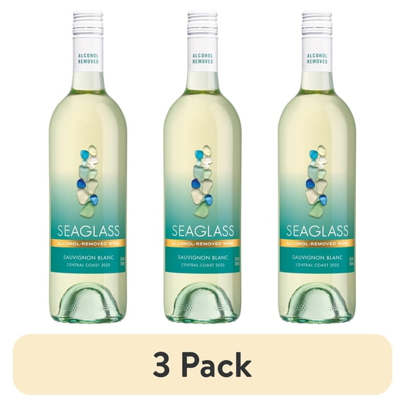 (3 pack) SEAGLASS Alcohol Removed Sauvignon Blanc White Wine, 750mL Wine Bottle