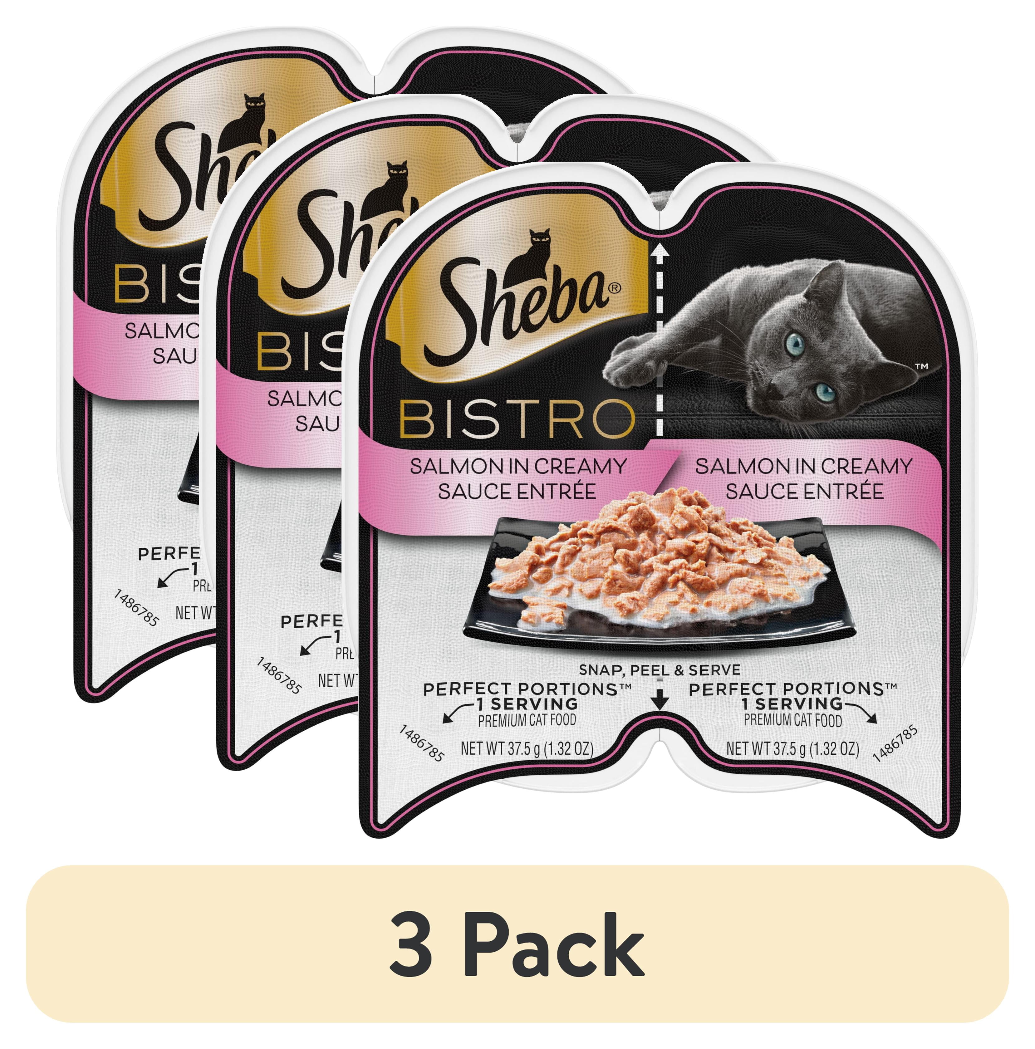 (3 pack) Sheba Perfect Portions Bistro Adult Wet Cat Food, Salmon in Creamy Sauce Entree, 2.6 oz Twin-Pack Tray