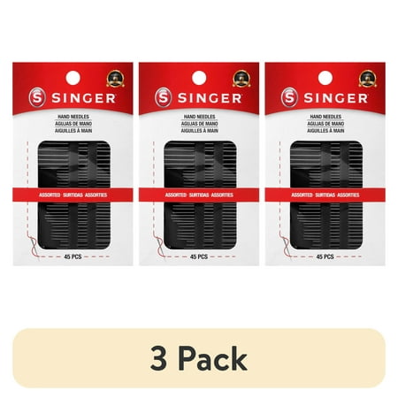 (3 pack) SINGER Assorted Steel Hand Needles - Between, Chenille, Darners, Embroidery, Tapestry & Sharps, 45 Count