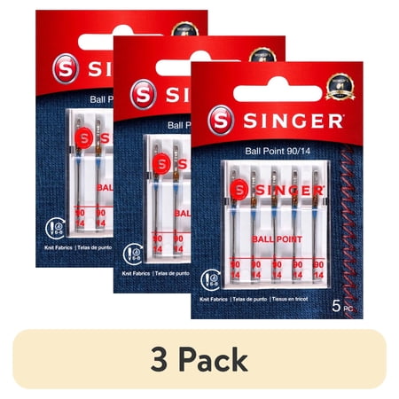 (3 pack) SINGER Ball Point Sewing Machine Needles, Size 90/14 - 5 Count