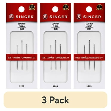 (3 pack) SINGER Leather Steel Hand-Sewing Needles, Sizes 3/7, 3 Pieces