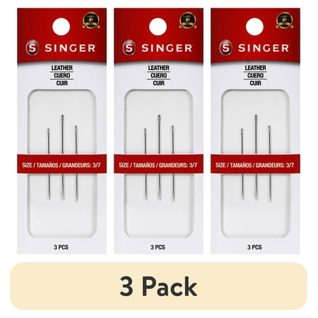 (3 pack) SINGER Leather Steel Hand-Sewing Needles, Sizes 3/7, 3 Pieces