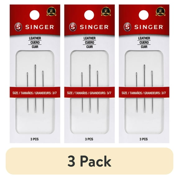 (3 pack) SINGER Leather Steel Hand-Sewing Needles, Sizes 3/7, 3 Pieces
