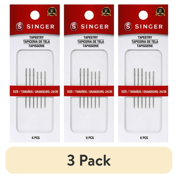 (3 pack) SINGER Tapestry Steel Hand-Sewing Needles, Sizes 24/26, 6 Pieces