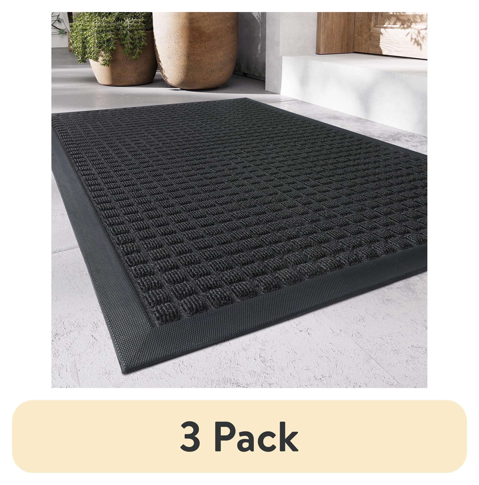 (3 pack) SIXHOME Outdoor Mat Non Slip Doormat 17"x30" Front Door Mat Outside Absorbent Rubber Welcome Mat Low Profile Dirt Trapper Indoor Outdoor Doormat Thicken Checker Entryway Rug Floor Mat Black