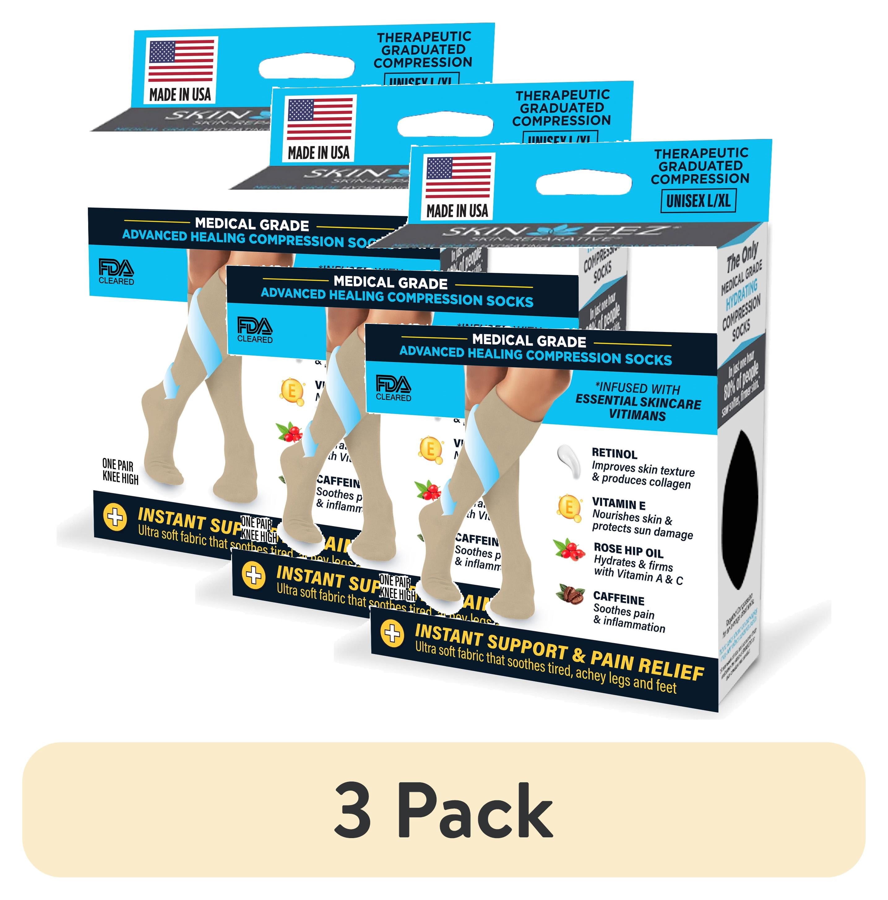 (3 pack) Skineez Hydrating Compression Socks 10-20mmHg, size L/XL, Tan