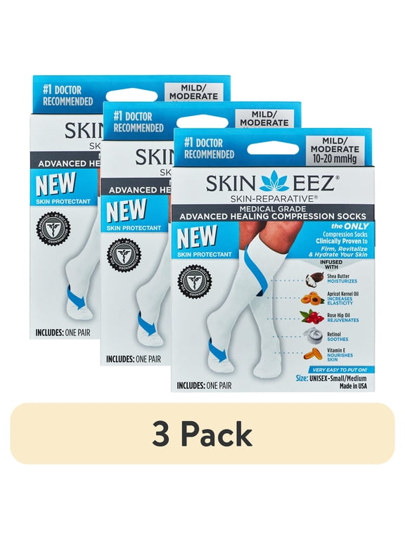 (3 pack) Skineez Hydrating Compression Socks 10-20mmHg, size S/M, White