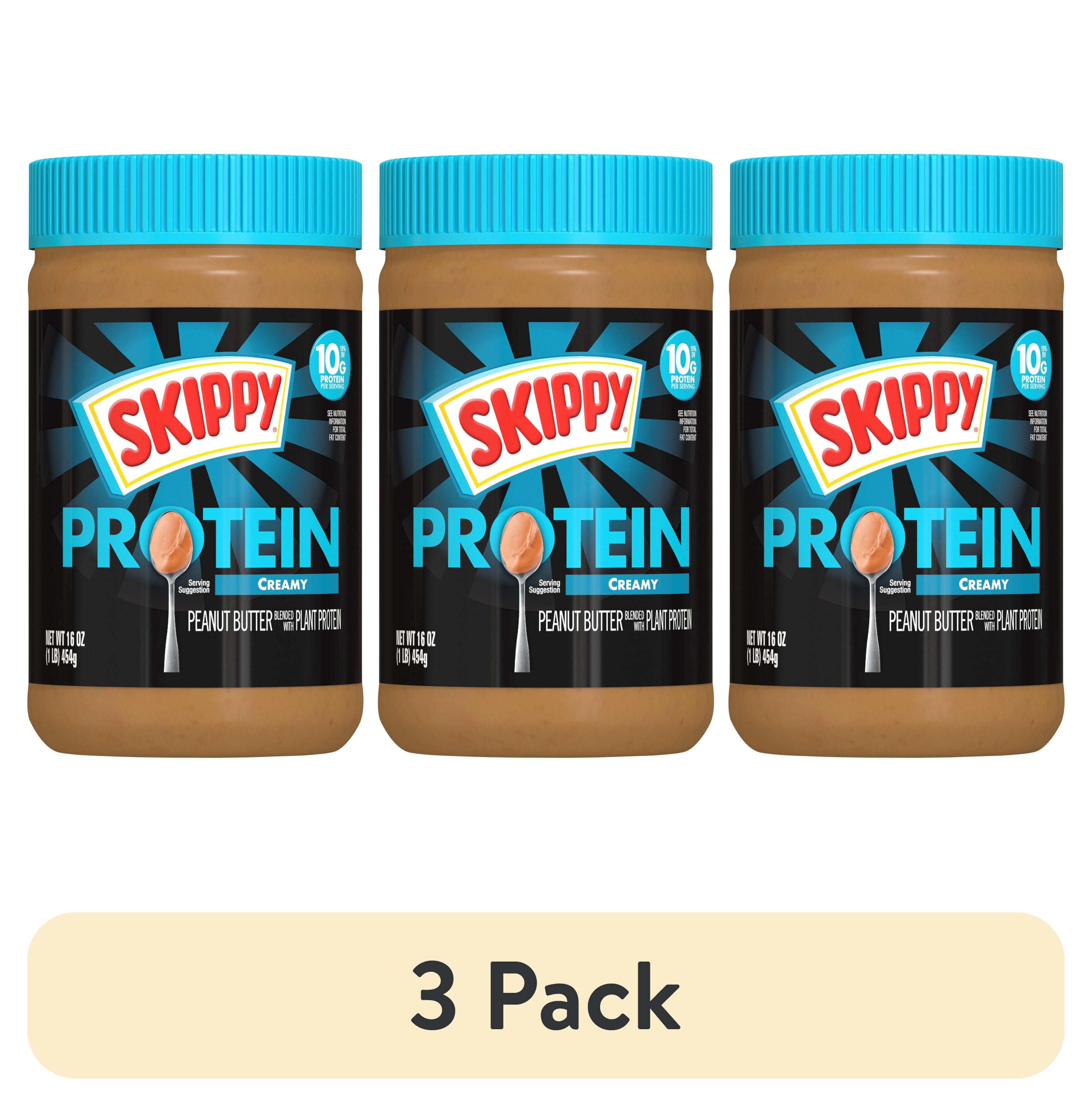 (3 pack) SKIPPY Creamy Peanut Butter Blended with Plant Protein, Shelf Stable, 16 oz Plastic Jar