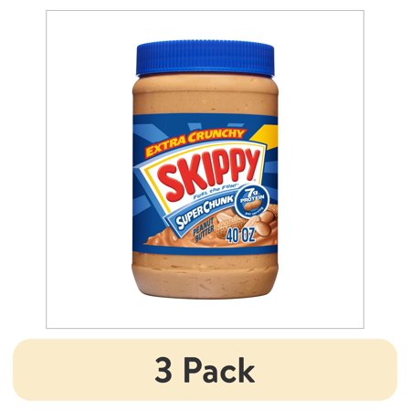 (3 pack) SKIPPY SUPER CHUNK Peanut Butter, 7 g Protein Per Serving, Shelf-Stable, 40 oz Plastic Jar