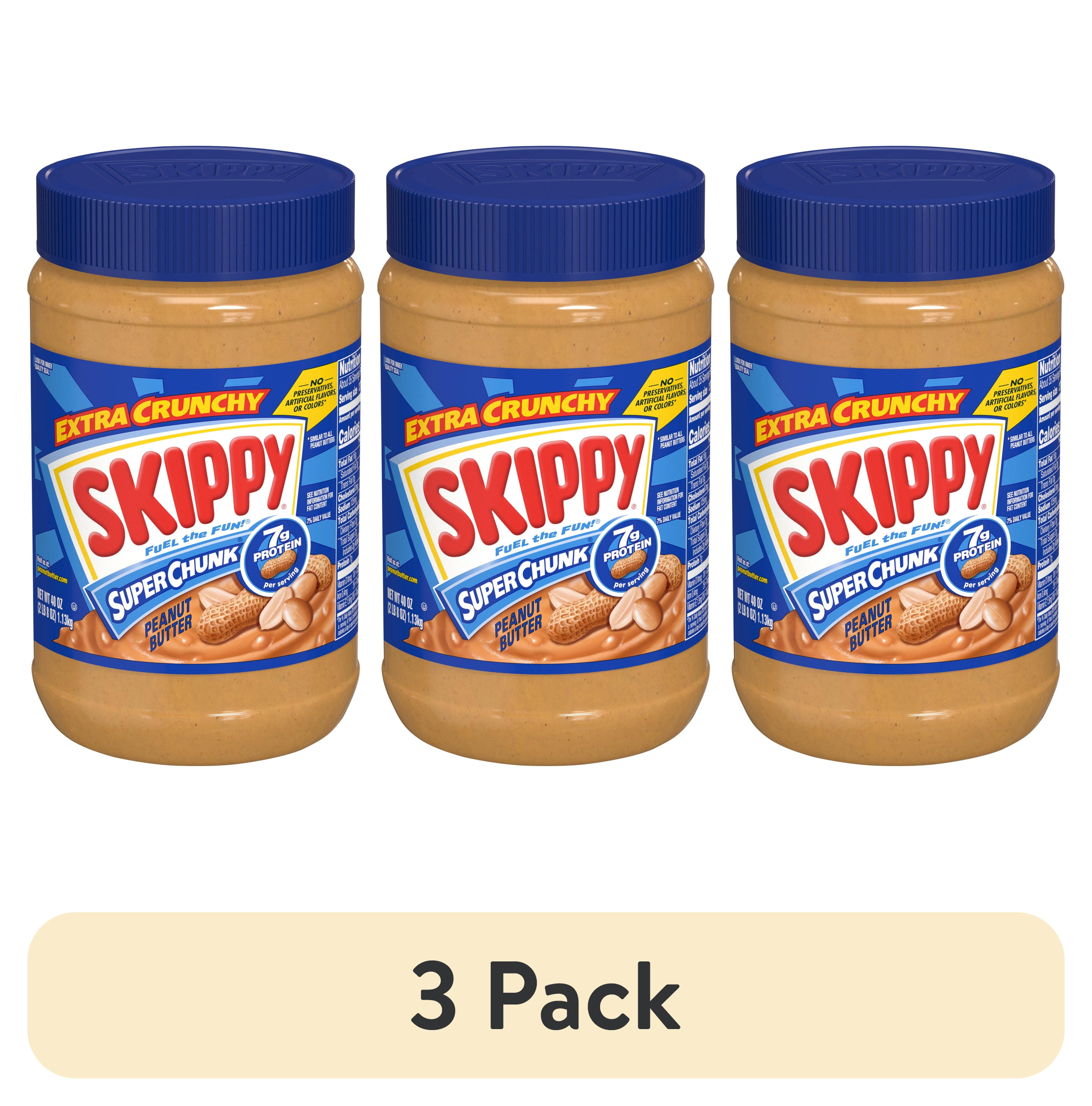 (3 pack) SKIPPY SUPER CHUNK Peanut Butter, 7 g Protein Per Serving, Shelf-Stable, 40 oz Plastic Jar