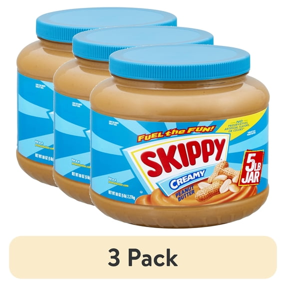 (3 pack) SKIPPY Peanut Butter, Creamy, 7 g Protein Per Serving, Shelf-Stable, 80 oz Plastic Jar