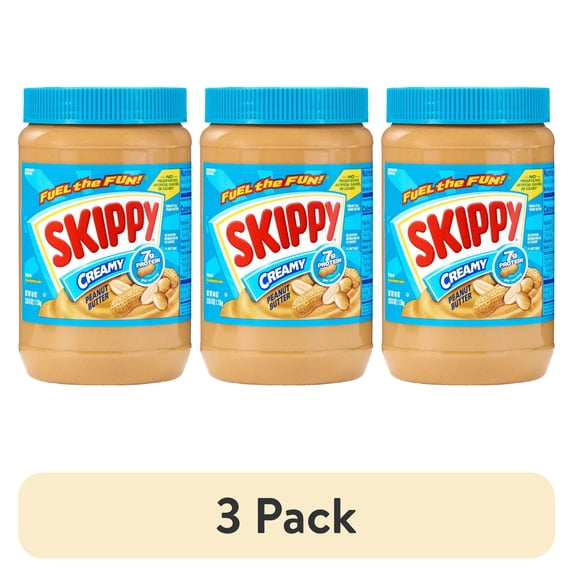 (3 pack) SKIPPY Peanut Butter, Creamy, 7 g protein per serving, Shelf-Stable, 40 oz Plastic Jar
