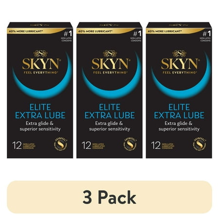 (3 pack) SKYN Elite Non-Latex Extra Lubricated Condoms, 12 Count