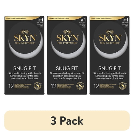 (3 pack) SKYN Snug Fit Lubricated Non-Latex Closer Fit Condoms, 12 Count, 1 Pack