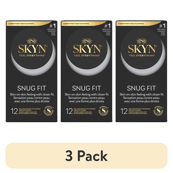 (3 pack) SKYN Snug Fit Lubricated Non-Latex Closer Fit Condoms, 12 Count, 1 Pack
