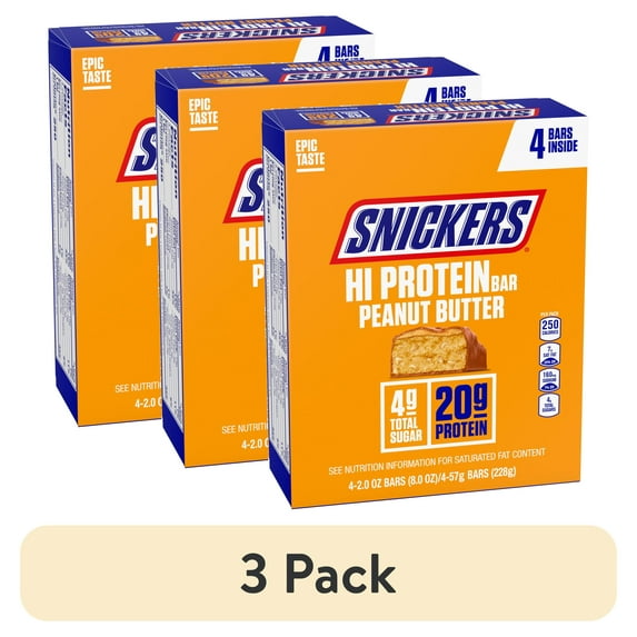 (3 pack) SNICKERS HI PROTEIN BAR PEANUT BUTTER 4CT